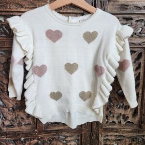 Miniclasix Ivory Sweater W Pink And Gold Hearts. Ruffles.  18-24m